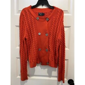 American Living Womens Orange Cable Knit Double Breasted Cotton Cardigan Large